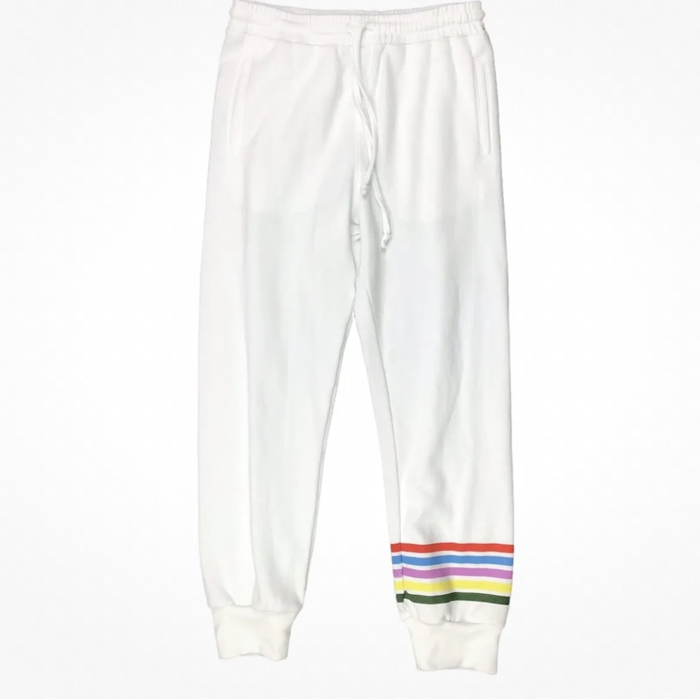 White Sub_urban Riot Laguna Rainbow Stripe Sweatpants NWT - Picture 2 of 5